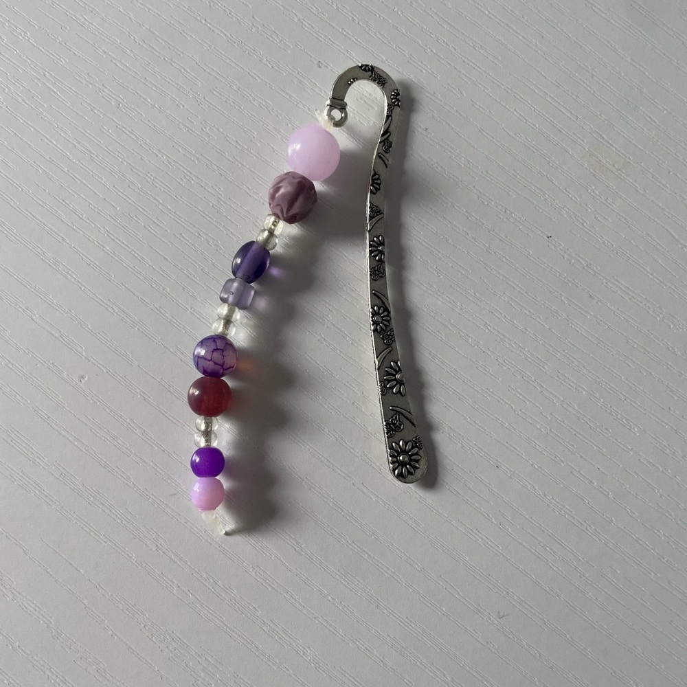 Handmade Floral Metal Bookmark with Purple Beads